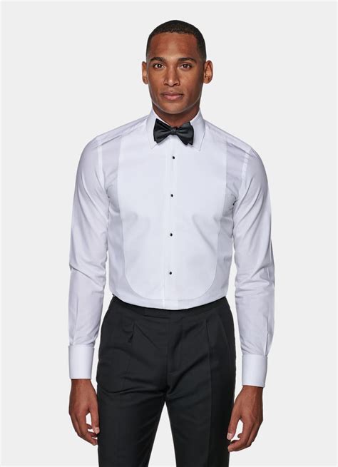 Slim Fit Cotton Silk Tuxedo Shirt in Natural white 